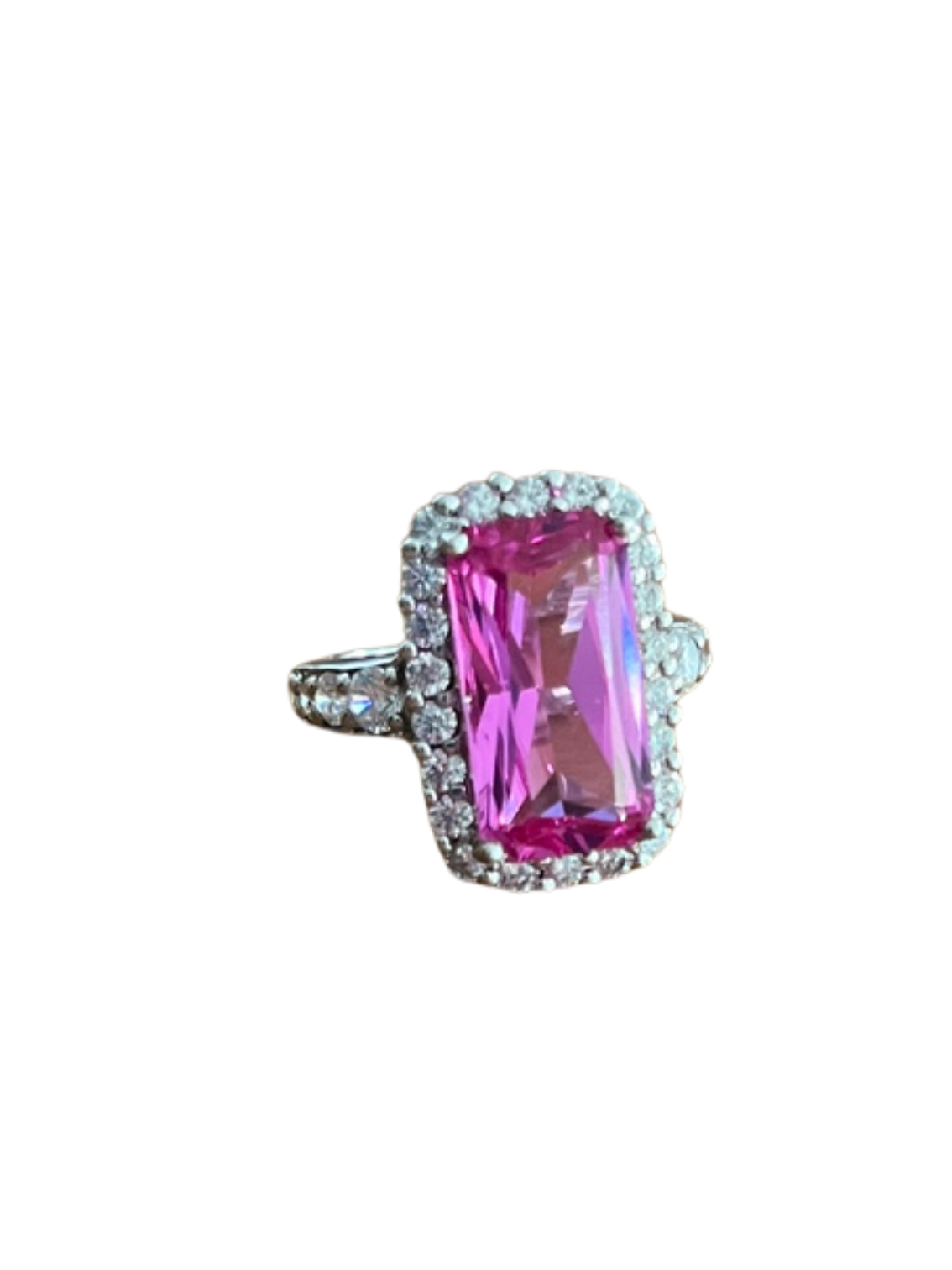 The Most Stunning Large Sterling Silver 925 Sparkling Pink Stone Cocktail Statement Ring