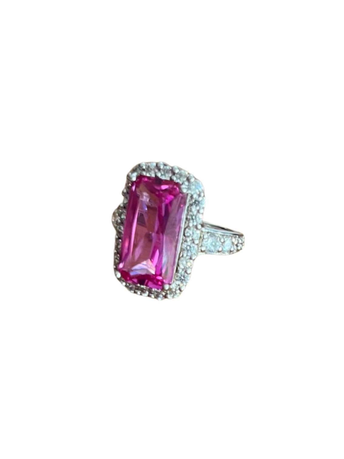The Most Stunning Large Sterling Silver 925 Sparkling Pink Stone Cocktail Statement Ring