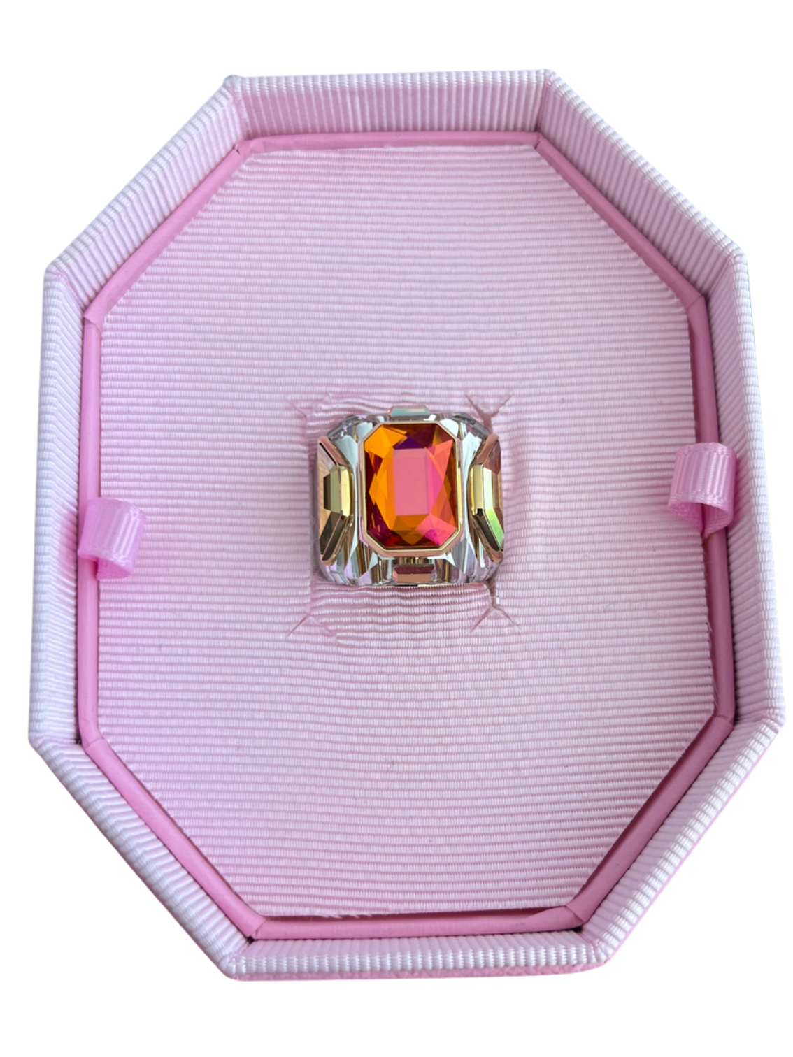 Absolutely Gorgeous Swarovski Chroma Cocktail Ring in Pink & Orange with Gold-Tone Details – Size 52