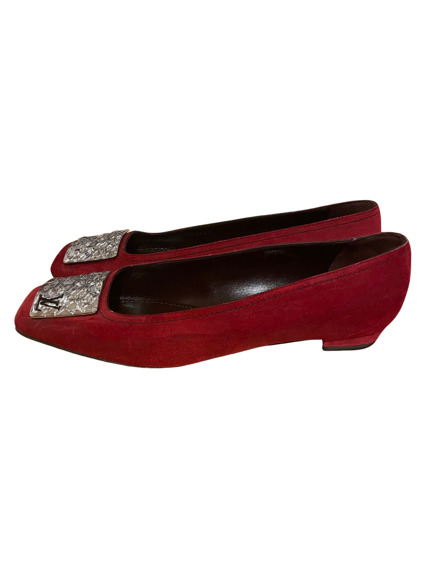 Louis Vuitton Stunning Lauren Ballerina Dark Red Brushed Leather Shoes with Silver Logo Plate EU 40