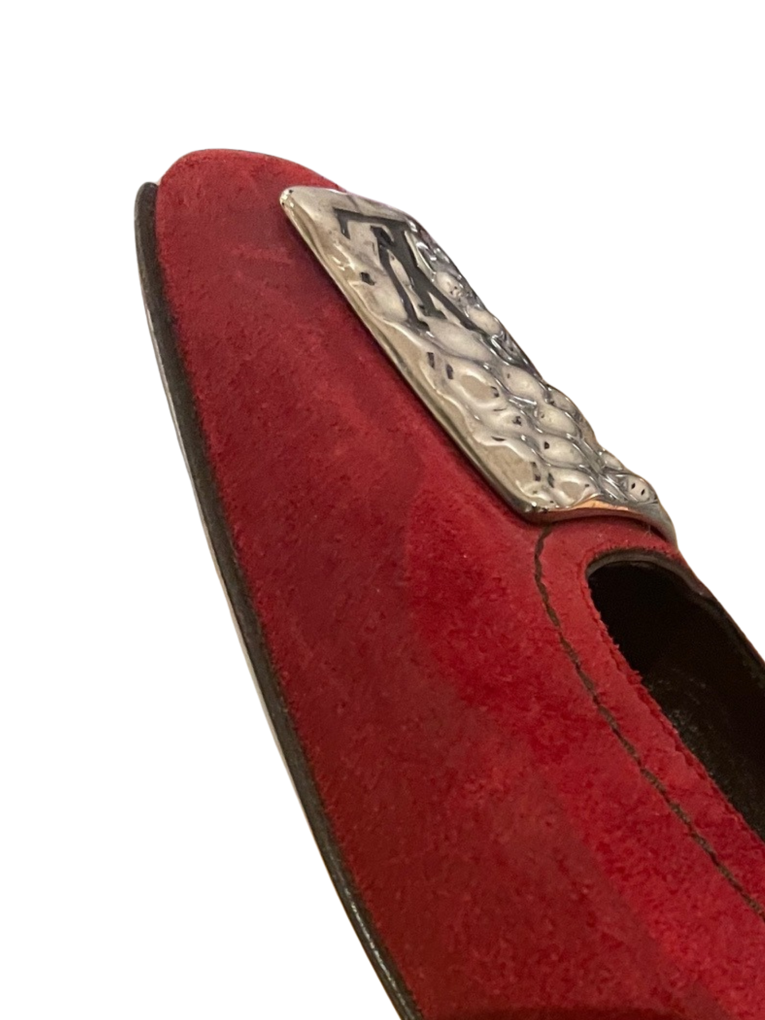 Louis Vuitton Stunning Lauren Ballerina Dark Red Brushed Leather Shoes with Silver Logo Plate EU 40