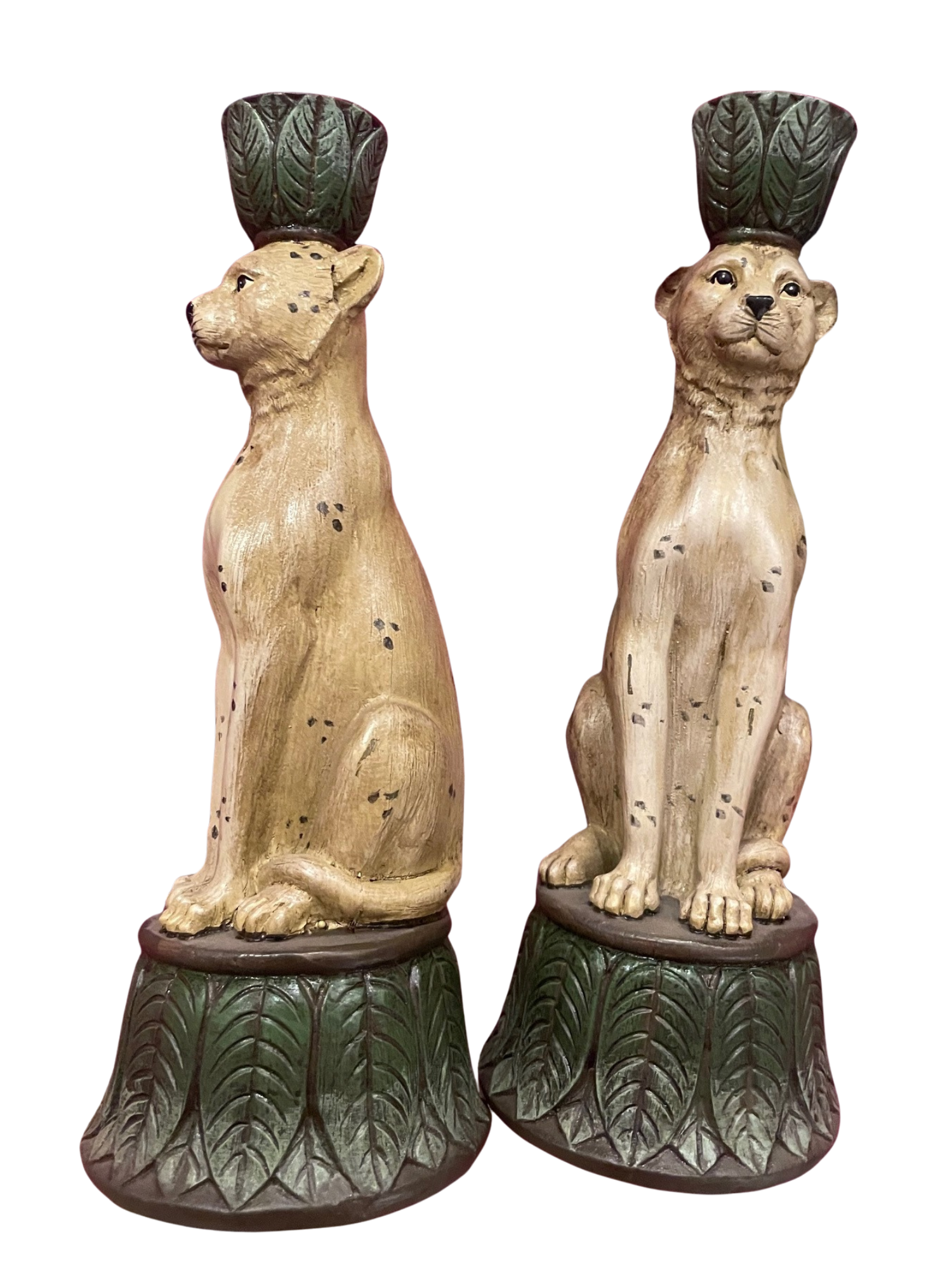 OKA Pair of Leopard Candle Holders